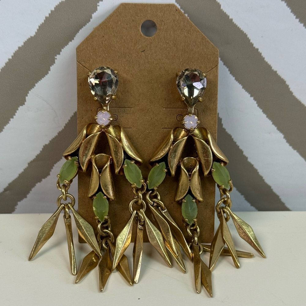 J Crew Gold & Green Dangle Earrings